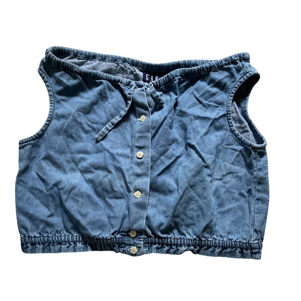 GAP Vintage Denim Crop Top Medium Wash Cotton Button Front Sleeveless Blue M